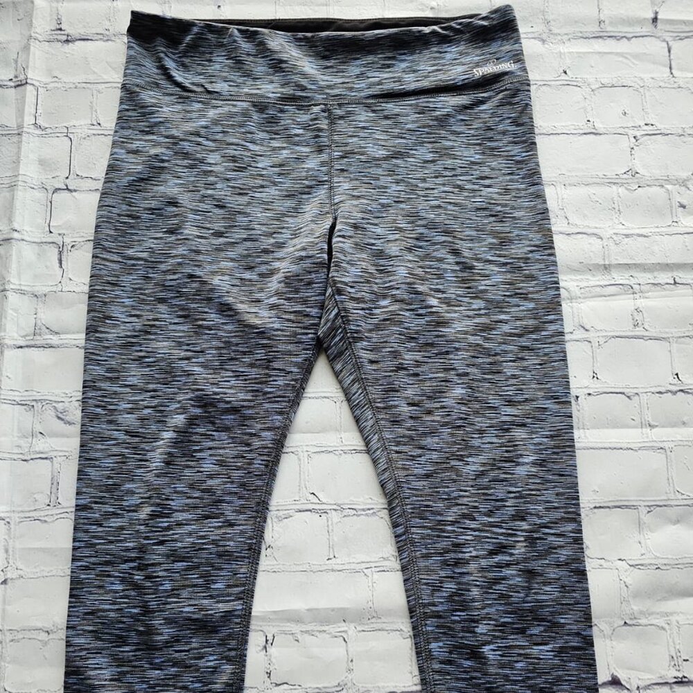 Spalding Women's Capri Leggings M Gray Black Pattern Stretch Athleisure PreOwned